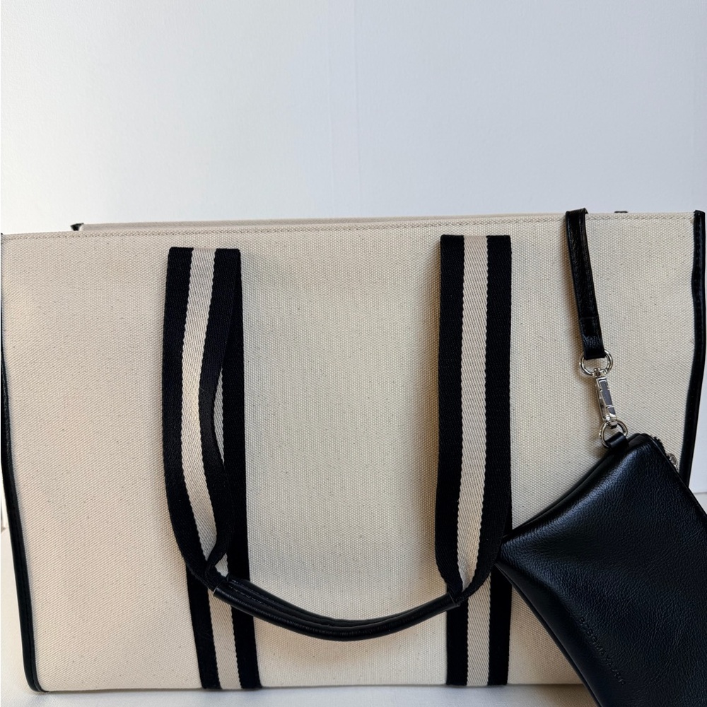 BCBGMaxAzria Cream and Black Tote with Pouch